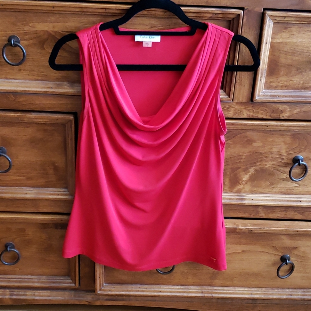 Calvin Klein women's sleeveless cowlneck red top